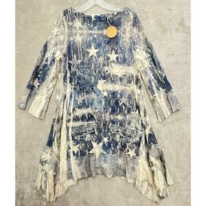 Origami by Vivian M Lined Lace Asymmetrical Ruffle Hem Dress Boho Art to Wear